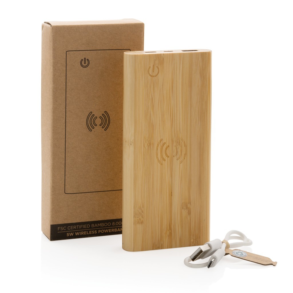 Power bank inalámbrico de bambú